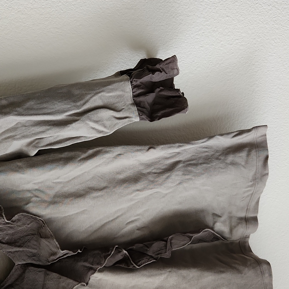 Soft Surroundings Taupe and Brown Ruffle Top - Picture 5 of 11